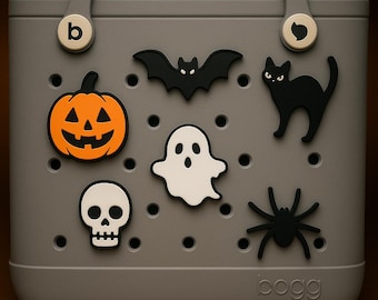 Halloween Bogg Bag Charms: Spooky Pumpkin, Ghost, Skull, Bat, Cat & Spider