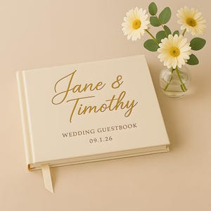 Guest Book Wedding Deluxe | Personalized A4 with Questions or White Pages | Noble Gold, Rose Gold, Silver, Copper, Beige