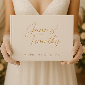 Luxury Gold Foil Wedding Guest Book – Personalized Hardcover Guestbook with Custom Names & Date | Elegant A4 Wedding Keepsake