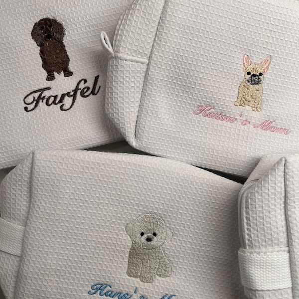 Neceser de viaje personalizado con diseño de raza de perro bordada / Bolsa de viaje para maquillaje, cuidado de la piel y más