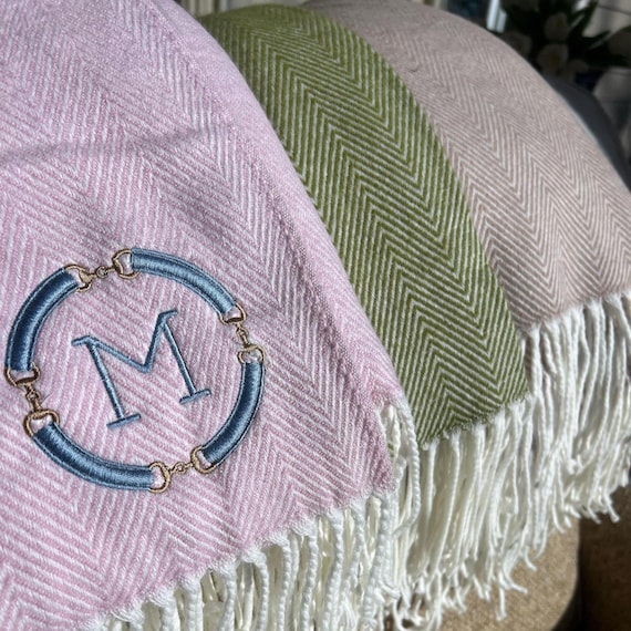 Personalized Equestrian Herringbone Throw Blanket