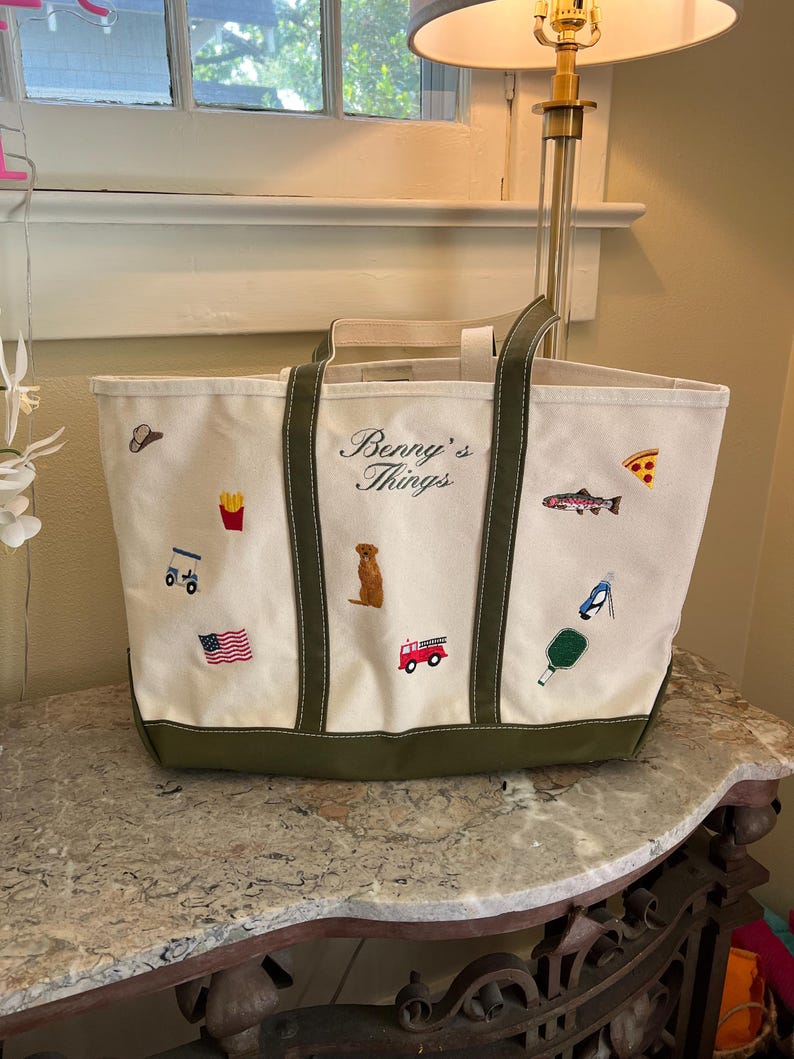 Custom Embroidered Icon and Initals Tote Bag image 1