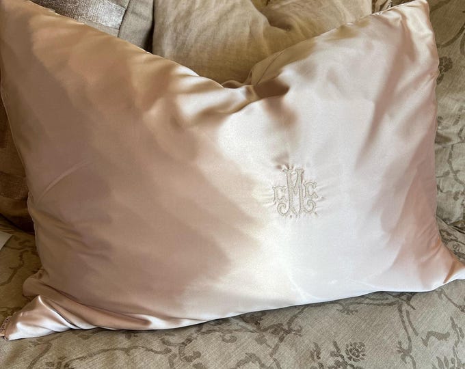 Monogrammed Silk or Satin Pillow Cover, Custom Embroidered Pillowcase, Personalized Home Decor