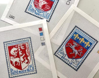 Vintage Stamp Series Needlepoint Canvas - 18 mesh & hand painted