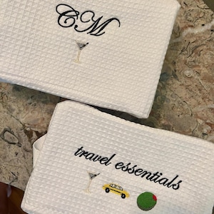 Custom Embroidered or Vinyl Toiletries Waffle Pouch | Personalized Travel Bag for Makeup, Skincare & More
