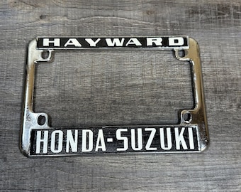 Vtg Hayward California Honda Suzuki CA Metal MOTORCYCLE LICENSE Plate Frame