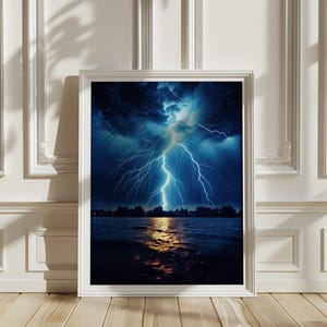 Lightning Storm, Wall Art, Poster Print, AI Art, Nature Art, Lightning, Stormy Night, Nature Art, Satin Poster, Lightning Strike