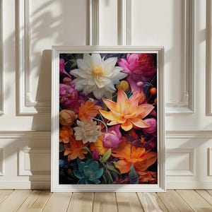 Floral Fusion, Wall Art, Poster Print, AI Art,  Flower Bouquet, Flower Arrangement, Colorful Flowers, Satin Poster, Floral Art