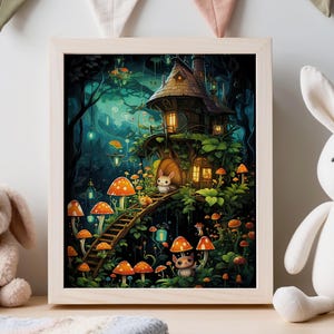 Bosque encantado, arte mural, póster impreso, arte de IA, póster infantil, bosque encantado, dormitorio infantil, alta resolución, gran regalo