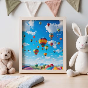 Whimsical Hot Air Balloons, Wall Art, Poster Print, AI Art, Children&#39;s Art, Whimsical Art, Hot Air Balloons, Children&#39;s Art, Pop Art