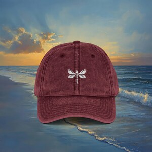 Embroidered Vintage Cap, Dragonfly Cap,  Elegant Dragonfly,  Retro Hat for Free Spirits, Vintage Hat, Retro Cap, Distressed Cap