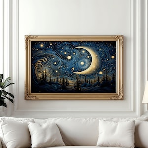 Dreamy Night, Wall Art, Printed Poster, AI Art, Celestial Art, Dreamscape, Night Sky Fantasy, Stars and Galaxies, Swirling Stars