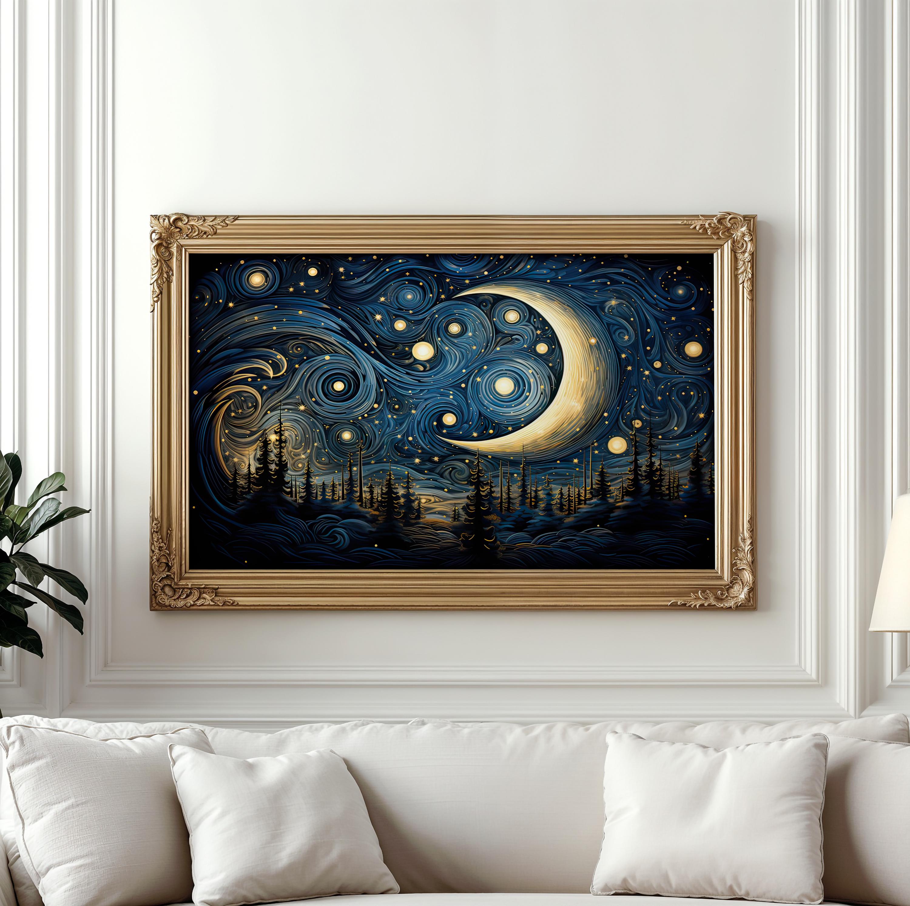 Dreamy Night, Wall Art, Printed Poster, AI Art, Celestial Art ...