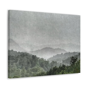 Foggy Mountain, Wall Art, Photo on Canvas, Clouds over Mountains, Mountain Fog, Spooky Mountain, Stormy Mountain