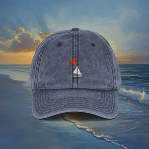 Embroidered Cap, Sail Boating Hat for Nature and Sailing Enthusiasts, Vintage Baseball Cap, Nautical Headwear, Retro Dad Hat, Embroidered