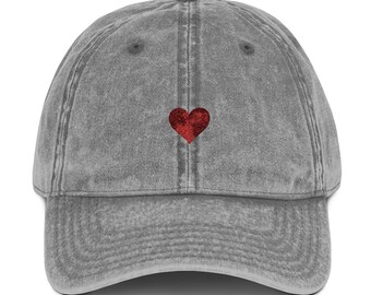 Embroidered Cap, Red Heart Love Vintage Hat, Embroidery Baseball Cap, Retro Fashion Headwear, Gift for Him or Her, Stylish Head Accessory