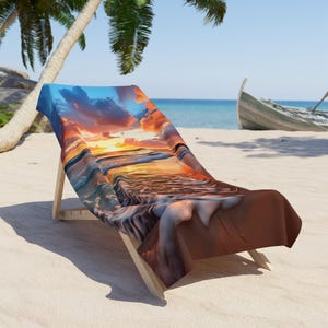Beach Towel, Tropical Beach Towel, Unique Design, Sunset Beach, Sunset Towel, Great Gift