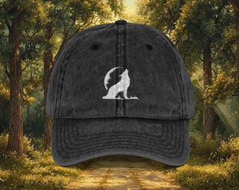Gorra vintage bordada, Lobo aullando a la luna, Espíritu libre e independiente, Gorra de papá, Gorra de béisbol, Snapback retro, Regalo para amantes de la naturaleza