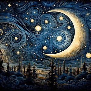 Dreamy Night, Digital Print, Wall Art, AI Art, Home Decor, Pop Art, Wall Decor, Classic Art, Digital Download