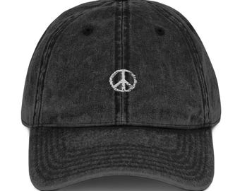 Embroidered Vintage Cap, Peace Sign Hat, PeaceTheme Baseball Cap, Retro Dad Hat, Hippy Headwear, Peace Hat