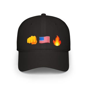 Baseball Cap - Fist Bump American Flag Fire Emoji Politics Hat, USA Election Patriotic Dad Hat, Political Graphic Cap, Statement Headwear,