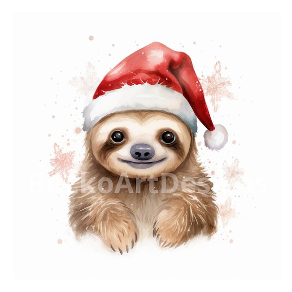 20 Sloths Watercolor Christmas Clipart PNG Images, Cute Sloth, Xmas Sloth, Christmas Crafts and Decor, Merry Christmas, Baby Sloth