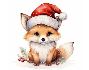 20 Watercolor Christmas Fox Clipart PNG Images, Cute Foxes, Xmas Fox, Christmas Crafts and Decor, Merry Christmas, Card Making