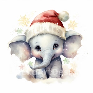 20 Baby Elefant Aquarell Weihnachten Clipart PNG Bilder, Baby Elefant Bundle, Weihnachtskarten, Frohe Weihnachten Elefant, niedlicher Baby Elefant