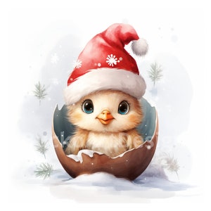 20 Baby Hühner Aquarell Weihnachten Clipart PNG Bilder, Niedliches Huhn, Xmas Chickadee, Weihnachtshandwerk, Frohe Weihnachten, Baby Huhn
