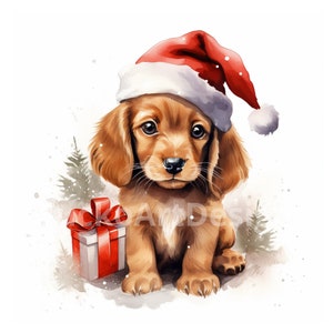 20 chiots Noël aquarelle Clipart PNG Images, chiot mignon, chiot de Noël, fabrication de cartes, photo de chiot Noel, artisanat de chiot de Noël