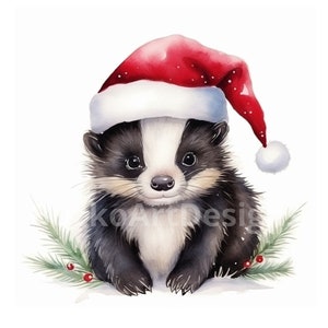 20 Stinktiere Aquarell Weihnachten Clipart PNG Bilder, süßes Stinktier, Weihnachtsskunk, Weihnachtsdekor, frohe Weihnachten, süßes Stinktier