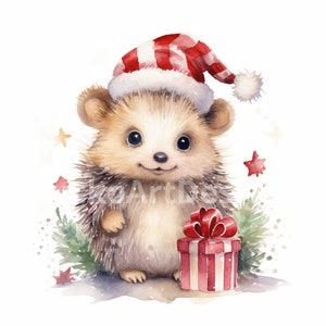 20 ouriços aquarela Natal clipart imagens PNG, ouriço fofo, ouriço de natal, artesanato e decoração de natal, feliz natal, confecção de cartões
