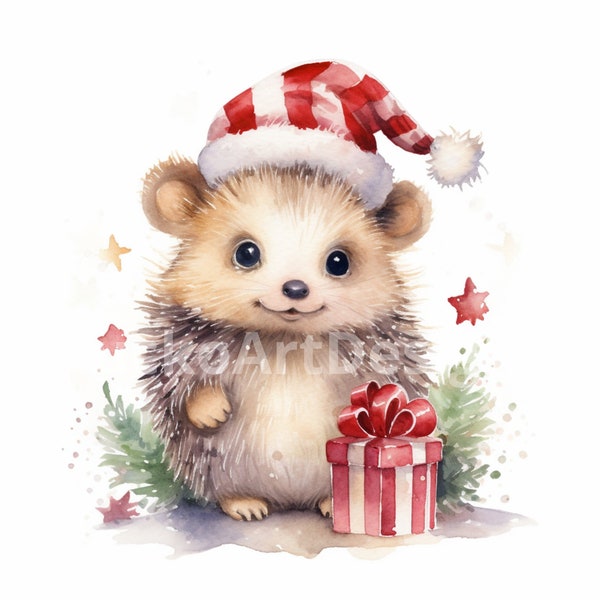 20 Hedgehogs Watercolor Christmas Clipart PNG Images, Cute Hedgehog, Xmas Hedgehog, Christmas Crafts and Decor, Merry Christmas, Card Making