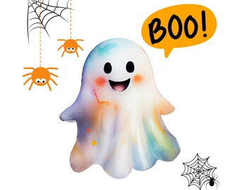 Gespenst Halloween Clipart - 10 hochwertige PNG Bilder digitaler Download digitales Basteln, Kartenherstellung, Baby Geist, Aquarell, kommerzielle Nutzung