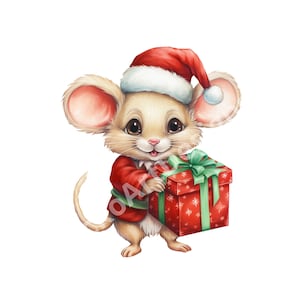 20 Watercolor Christmas Mouse Clipart PNG Images, Mouse is Santa, Cute Mouses, Christmas Crafts and Decor, Merry Christmas, Card Making