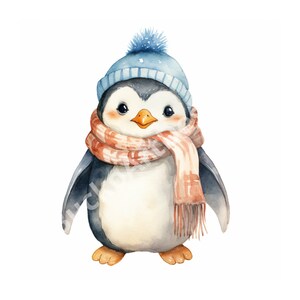 20 imágenes PNG de imágenes prediseñadas de pingüino navideño de acuarela, artesanía de papel digital, animal de invierno, artesanías y decoración navideñas, pingüino lindo, paquete PNG