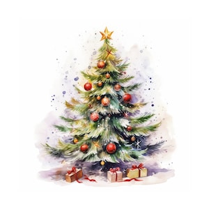 50 immagini PNG clipart di alberi di Natale ad acquerello, Natale, clipart albero dipinto, clipart invernale, illustrazioni di Natale, uso commerciale gratuito