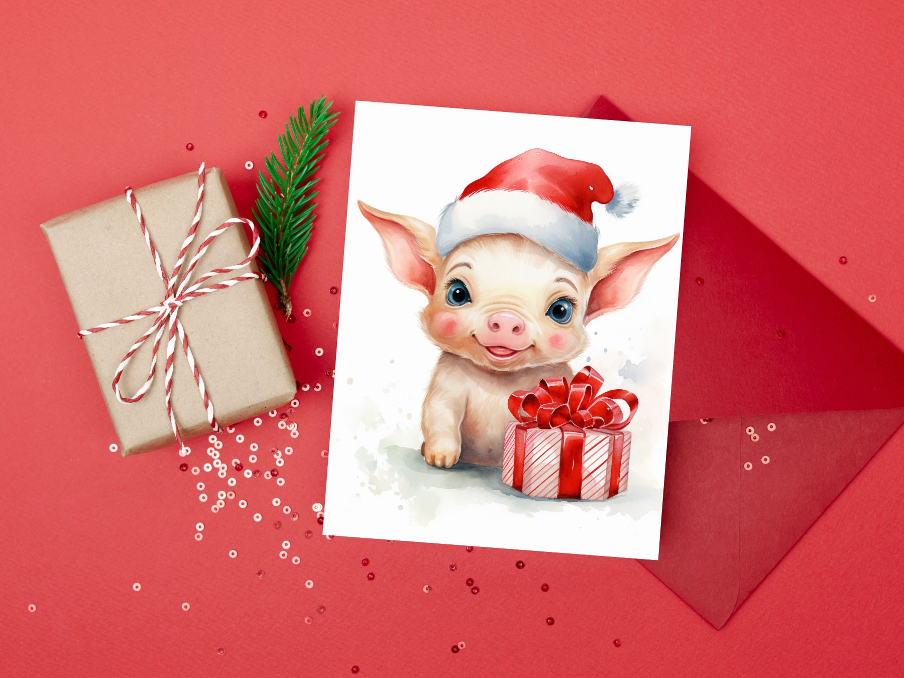 20 Pigs Christmas Watercolor Clipart PNG Images, Cute Piggy, Xmas Pig ...