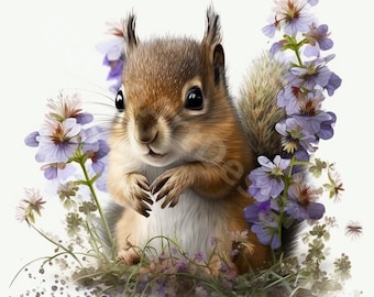 Cute Squirrels Clipart - 15 High Quality PNG Images Digital Download - Digital Crafting, Card Making, Squirrel With Flowers, Commercial Use
