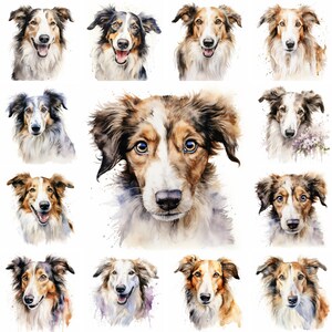 20 Borzoi Dog and Puppy Watercolor Clipart PNG Images, Borzoi Puppy, Borzoi Breed, Cute Puppies, Dog Portrait, Dog Breed Digital Images