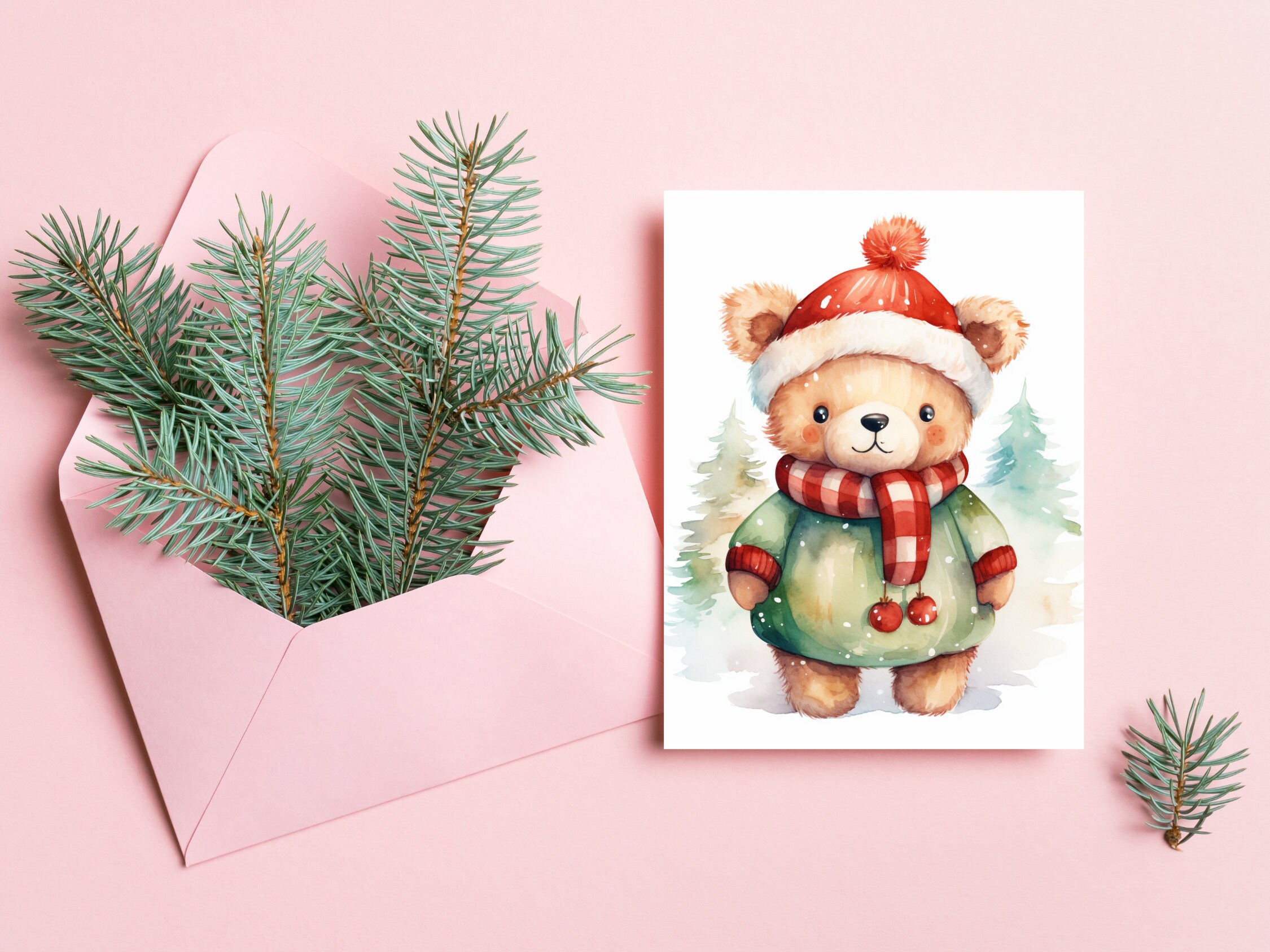 20 Teddy Bears Watercolor Christmas PNG Clipart Bundle, Cute Teddy ...