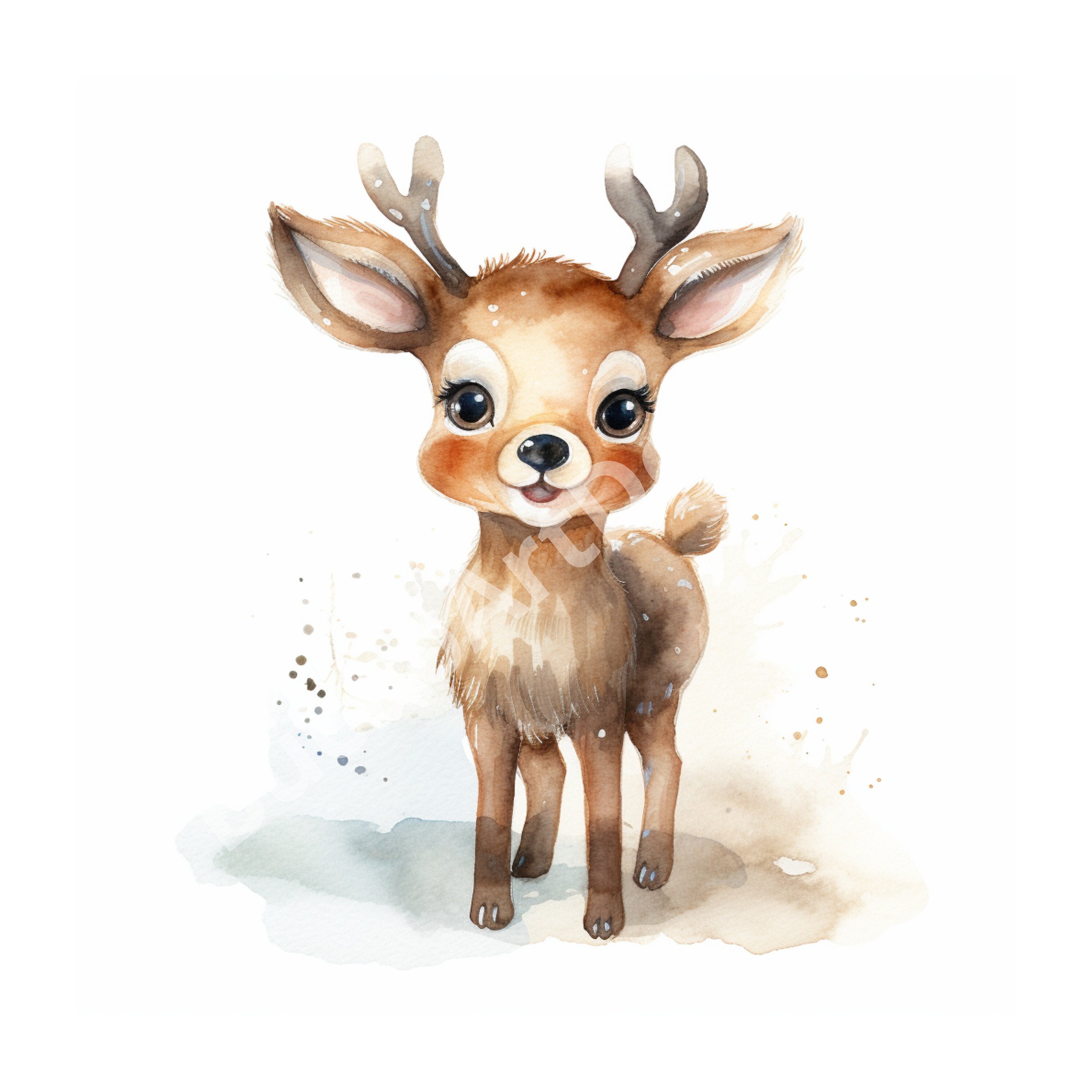50 Watercolor Christmas Reindeer Clipart PNG Images, Digital Paper ...