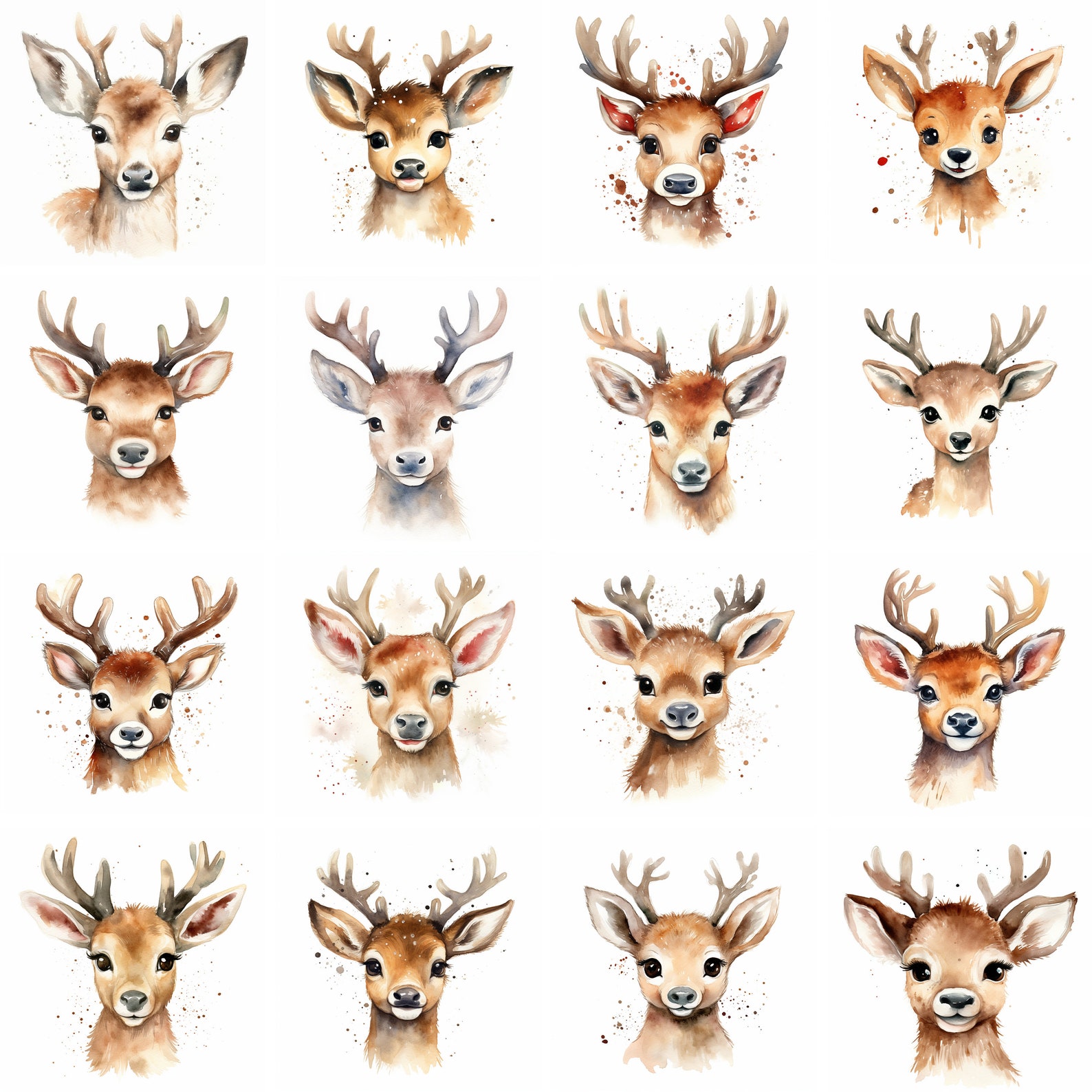 50 Watercolor Christmas Reindeer Clipart PNG Images, Digital Paper ...