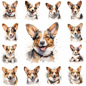 20 Cardigan Welsh Corgi Dog and Puppy Watercolor Clipart PNG Images,  Cardigan Welsh Corgi puppy,  Cardigan Welsh Corgi Breed, Dog Lovers