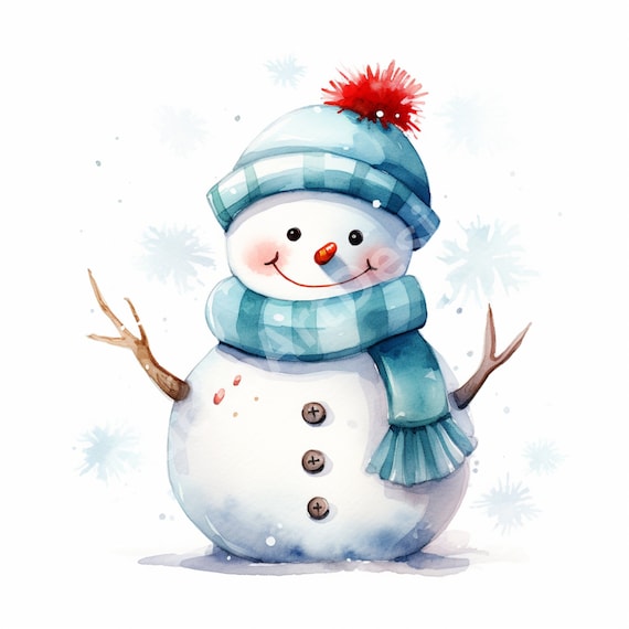 50 Watercolor Cute Snowman Clipart PNG Images, Xmas, Christmas Crafts and Decor, Winter Clipart, Merry Christmas, Free Commercial Use