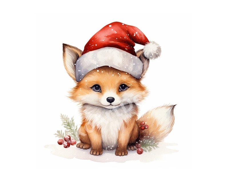 20 images clipart PNG aquarelle de renard de Noël, renards mignons