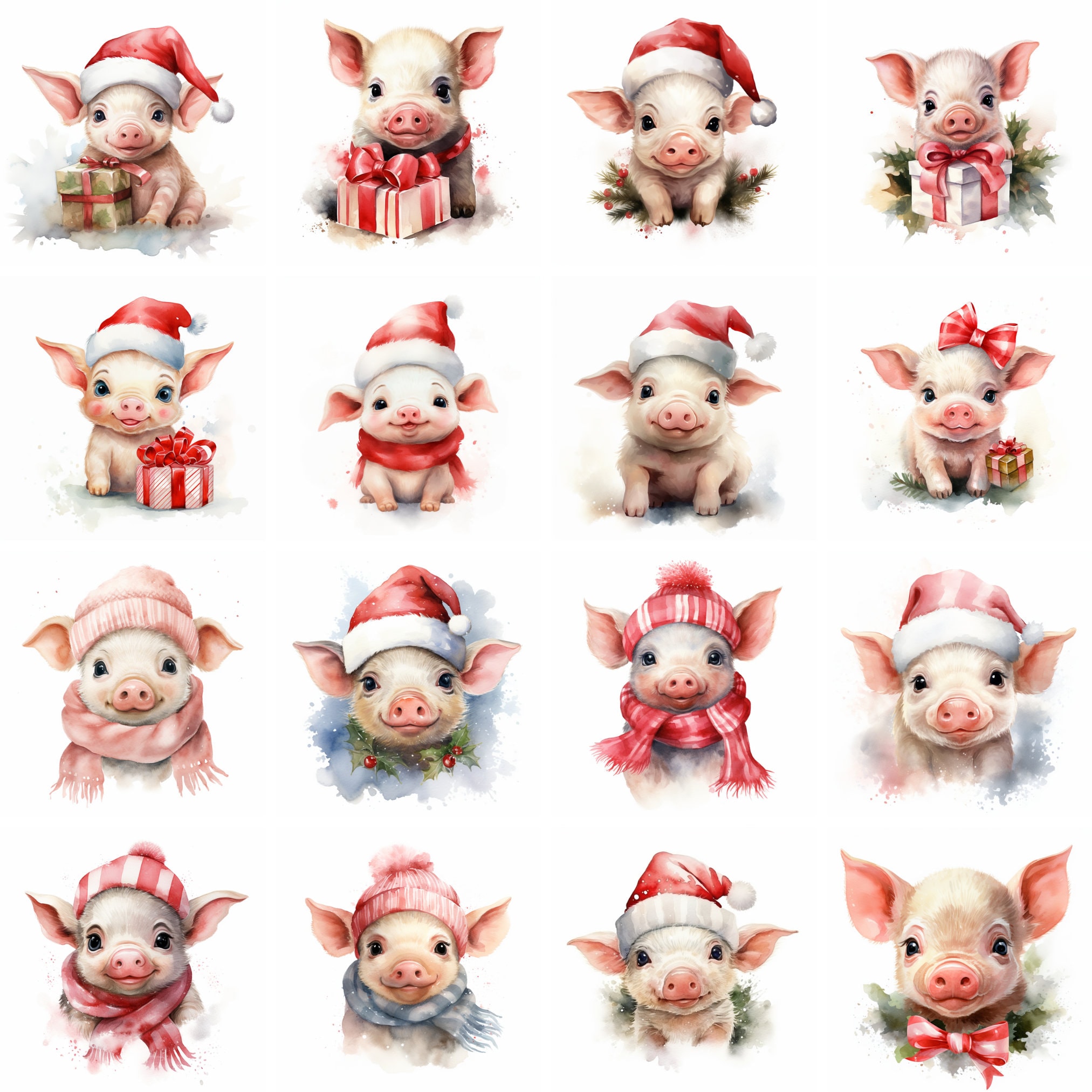 20 Pigs Christmas Watercolor Clipart PNG Images, Cute Piggy, Xmas Pig ...