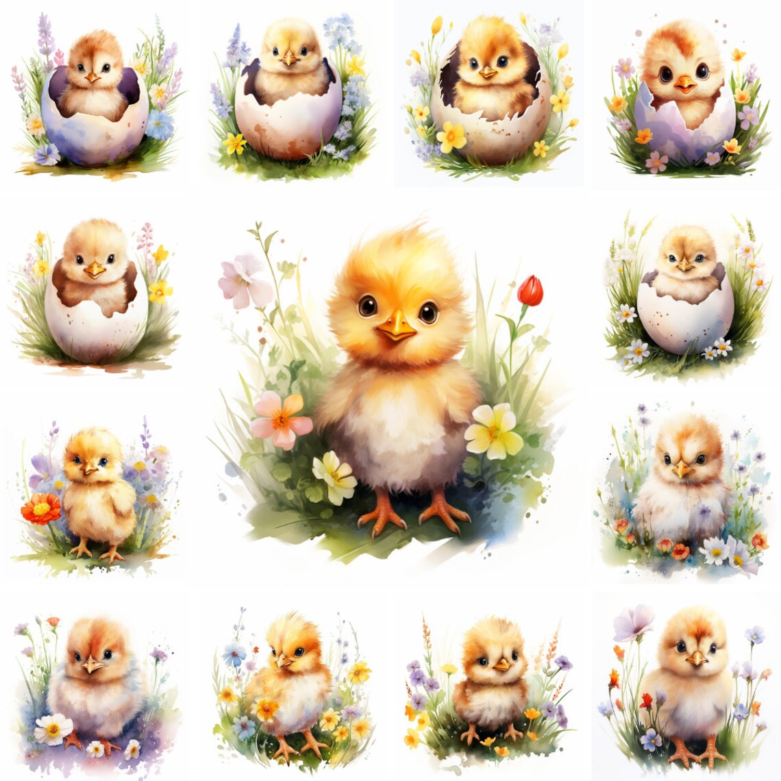 20 Baby Chicken Watercolor Clipart PNG Images, Easter Baby Chicken PNG ...