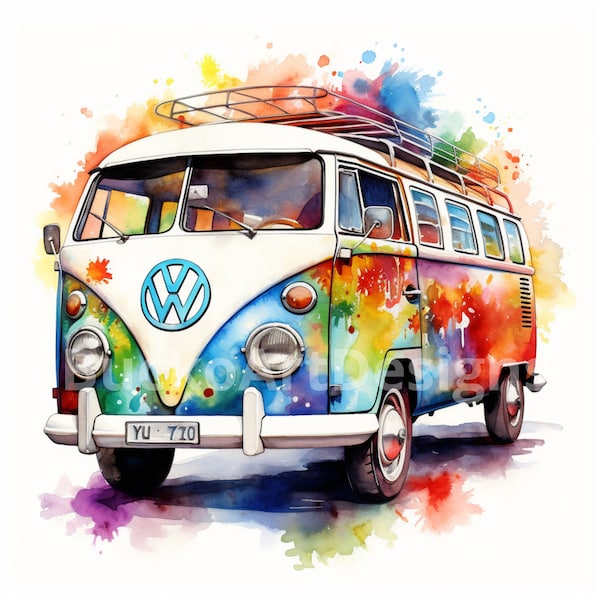 20 Hippie Van Watercolor Clipart PNG Images, Peace and Love Vintage Van, Retro Vibe, Boho Van, Retro Vehicle, Retro Van, Freedom and Peace