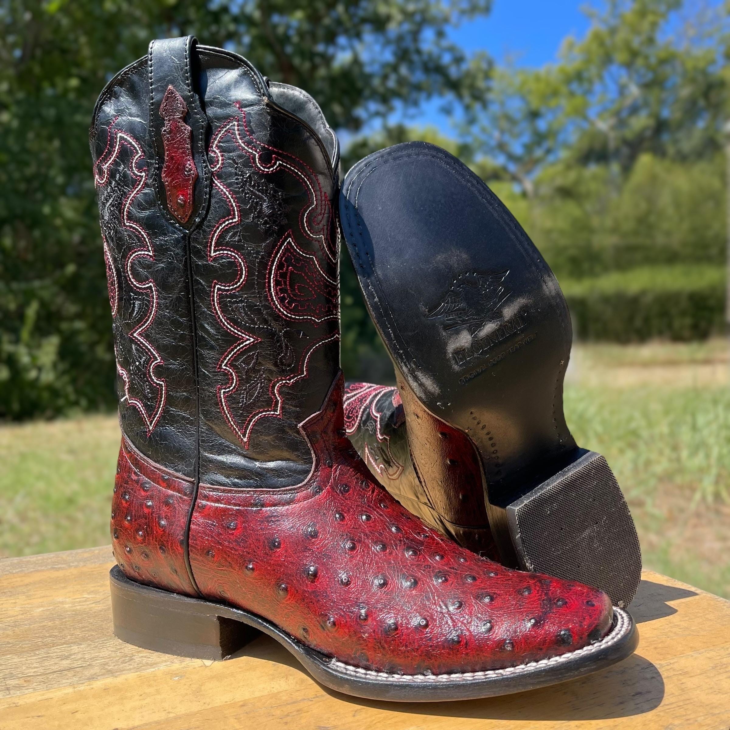 Red Cherry Ostrich Skin Boots. Men
